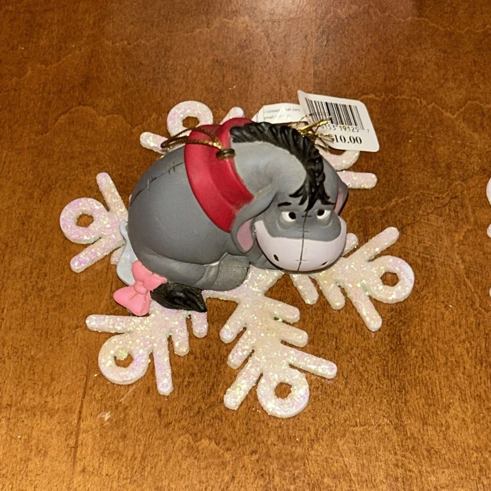 Disney Parks Winnie The Pooh &‎ Eeyore Snowflake Ornament Christmas Glitter Set